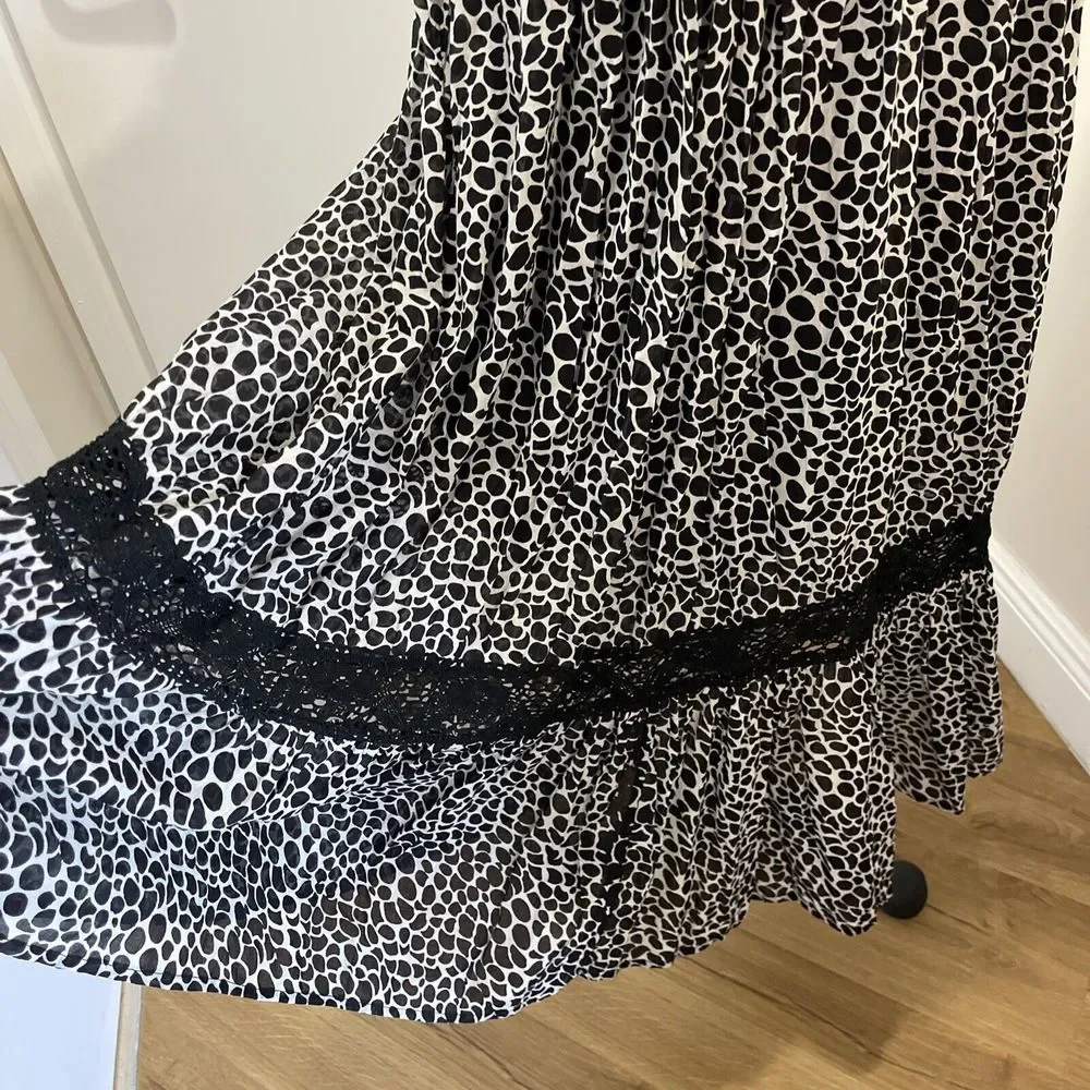 Papillon Womens Dress S Bohemian Sleeveless Maxi White Black V-neck Flowy - Picture 6 of 11